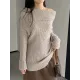 Solid Color Long Sleeves Loose Off-the-shoulder Sweater Pullovers Knitwear Solid Color Long Sleeves Loose Off-the-shoulder Sweater Pullovers Knitwear
