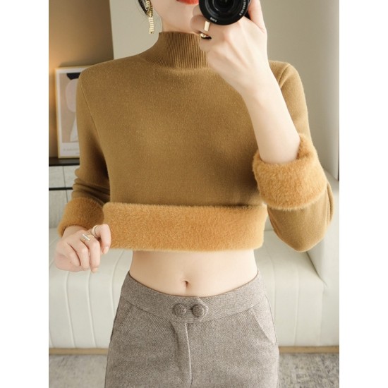 Skinny Solid Color Half Turtleneck Sweater Tops Skinny Solid Color Half Turtleneck Sweater Tops