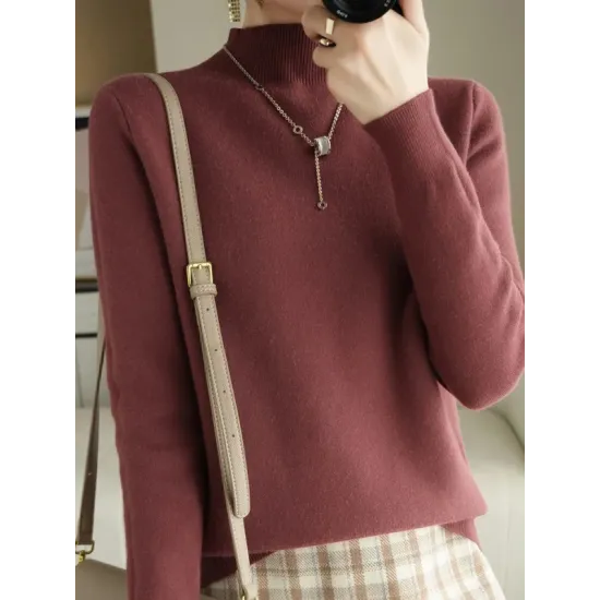 Skinny Solid Color Half Turtleneck Sweater Tops Skinny Solid Color Half Turtleneck Sweater Tops