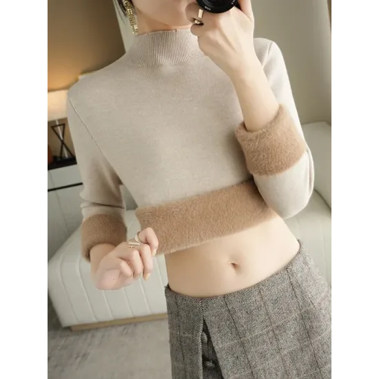 Skinny Solid Color Half Turtleneck Sweater Tops Skinny Solid Color Half Turtleneck Sweater Tops