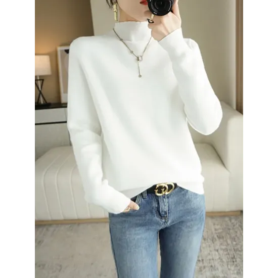 Skinny Solid Color Half Turtleneck Sweater Tops Skinny Solid Color Half Turtleneck Sweater Tops