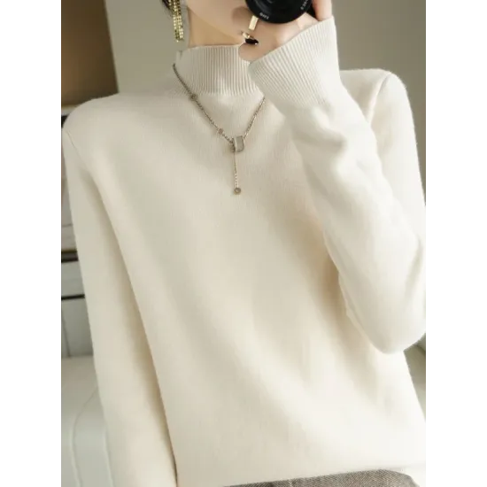 Skinny Solid Color Half Turtleneck Sweater Tops Skinny Solid Color Half Turtleneck Sweater Tops