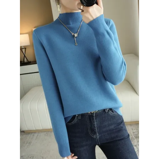 Skinny Solid Color Half Turtleneck Sweater Tops Skinny Solid Color Half Turtleneck Sweater Tops