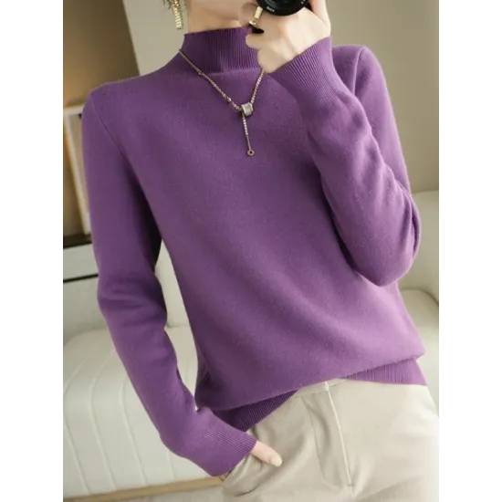 Skinny Solid Color Half Turtleneck Sweater Tops Skinny Solid Color Half Turtleneck Sweater Tops