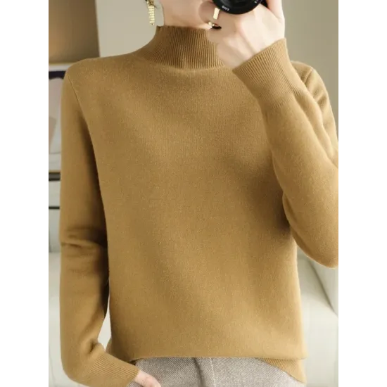 Skinny Solid Color Half Turtleneck Sweater Tops Skinny Solid Color Half Turtleneck Sweater Tops