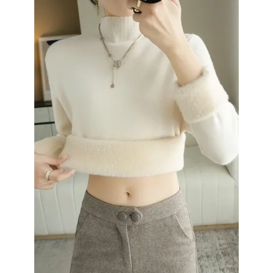 Skinny Solid Color Half Turtleneck Sweater Tops Skinny Solid Color Half Turtleneck Sweater Tops