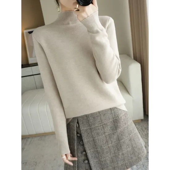 Skinny Solid Color Half Turtleneck Sweater Tops Skinny Solid Color Half Turtleneck Sweater Tops