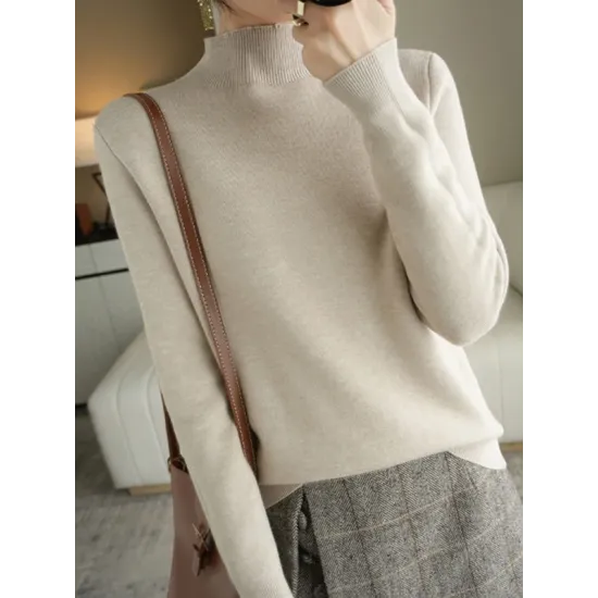 Skinny Solid Color Half Turtleneck Sweater Tops Skinny Solid Color Half Turtleneck Sweater Tops
