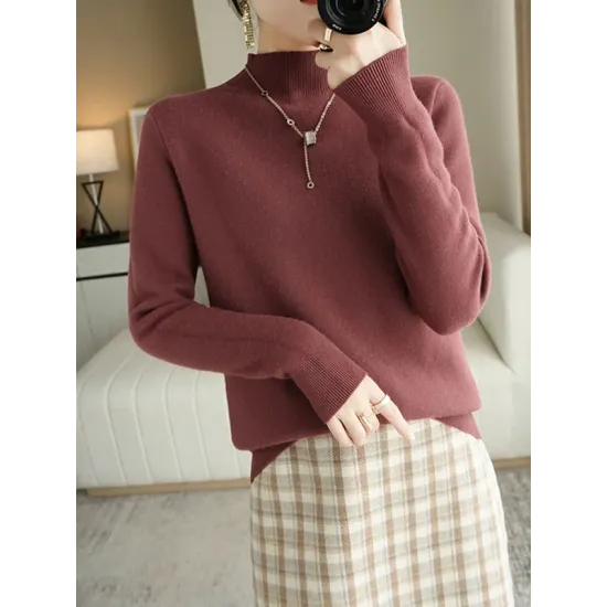 Skinny Solid Color Half Turtleneck Sweater Tops Skinny Solid Color Half Turtleneck Sweater Tops