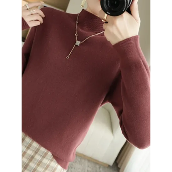 Skinny Solid Color Half Turtleneck Sweater Tops Skinny Solid Color Half Turtleneck Sweater Tops