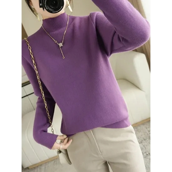 Skinny Solid Color Half Turtleneck Sweater Tops Skinny Solid Color Half Turtleneck Sweater Tops