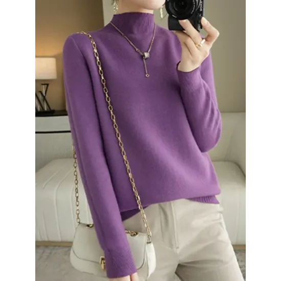 Skinny Solid Color Half Turtleneck Sweater Tops Skinny Solid Color Half Turtleneck Sweater Tops