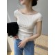 Solid Color Short Sleeves Skinny Boat Neck Sweater Pullovers Knitwear Solid Color Short Sleeves Skinny Boat Neck Sweater Pullovers Knitwear