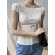 Solid Color Short Sleeves Skinny Boat Neck Sweater Pullovers Knitwear Solid Color Short Sleeves Skinny Boat Neck Sweater Pullovers Knitwear