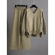 Urban Loose Solid Color V-Neck Sweater Tops& Wide Leg Pants Suits Urban Loose Solid Color V-Neck Sweater Tops& Wide Leg Pants Suits