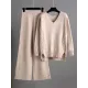 Urban Loose Solid Color V-Neck Sweater Tops& Wide Leg Pants Suits Urban Loose Solid Color V-Neck Sweater Tops& Wide Leg Pants Suits