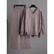 Urban Loose Solid Color V-Neck Sweater Tops& Wide Leg Pants Suits Urban Loose Solid Color V-Neck Sweater Tops& Wide Leg Pants Suits
