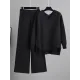 Urban Loose Solid Color V-Neck Sweater Tops& Wide Leg Pants Suits Urban Loose Solid Color V-Neck Sweater Tops& Wide Leg Pants Suits