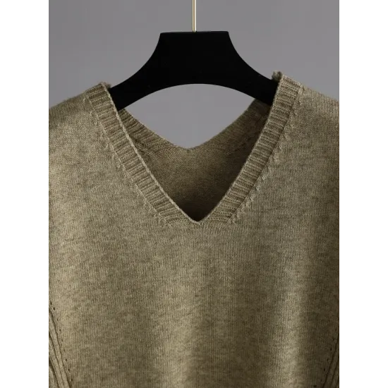 Urban Loose Solid Color V-Neck Sweater Tops& Wide Leg Pants Suits Urban Loose Solid Color V-Neck Sweater Tops& Wide Leg Pants Suits