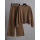 Urban Loose Long Sleeves Solid Color Round-Neck High-Low Sweater Tops & Wide Leg Pants Suits Urban Loose Long Sleeves Solid Color Round-Neck High-Low Sweater Tops & Wide Leg Pants Suits