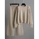 Urban Loose Long Sleeves Solid Color Round-Neck High-Low Sweater Tops & Wide Leg Pants Suits Urban Loose Long Sleeves Solid Color Round-Neck High-Low Sweater Tops & Wide Leg Pants Suits