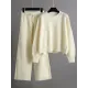 Urban Loose Long Sleeves Solid Color Round-Neck High-Low Sweater Tops & Wide Leg Pants Suits Urban Loose Long Sleeves Solid Color Round-Neck High-Low Sweater Tops & Wide Leg Pants Suits