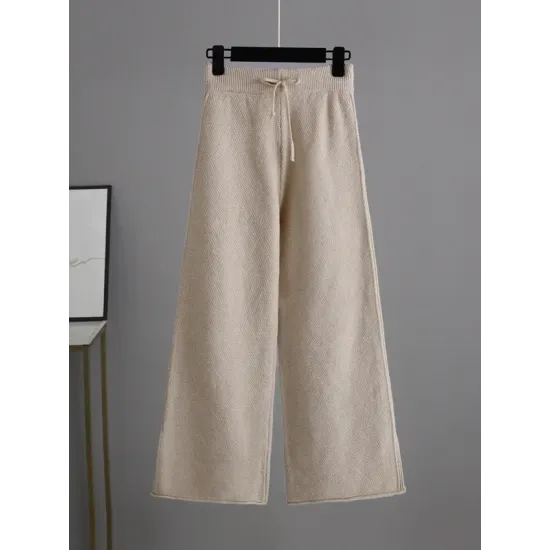 Urban Loose Long Sleeves Solid Color Round-Neck High-Low Sweater Tops & Wide Leg Pants Suits Urban Loose Long Sleeves Solid Color Round-Neck High-Low Sweater Tops & Wide Leg Pants Suits