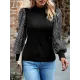 Sequined Split-Joint Bishop Sleeve Long Sleeves High-Neck Sweater Tops Pullovers Sequined Split-Joint Bishop Sleeve Long Sleeves High-Neck Sweater Tops Pullovers