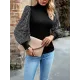 Sequined Split-Joint Bishop Sleeve Long Sleeves High-Neck Sweater Tops Pullovers Sequined Split-Joint Bishop Sleeve Long Sleeves High-Neck Sweater Tops Pullovers