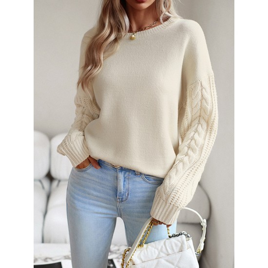 Solid Color Long Sleeves Loose Round-Neck Sweater Pullovers Solid Color Long Sleeves Loose Round-Neck Sweater Pullovers