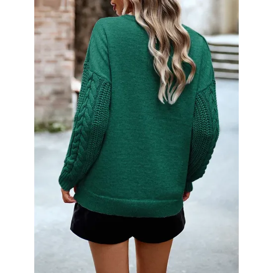 Solid Color Long Sleeves Loose Round-Neck Sweater Pullovers Solid Color Long Sleeves Loose Round-Neck Sweater Pullovers