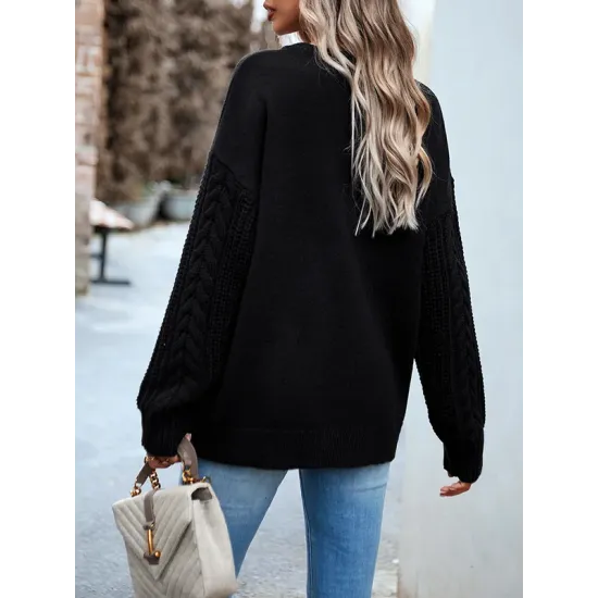 Solid Color Long Sleeves Loose Round-Neck Sweater Pullovers Solid Color Long Sleeves Loose Round-Neck Sweater Pullovers
