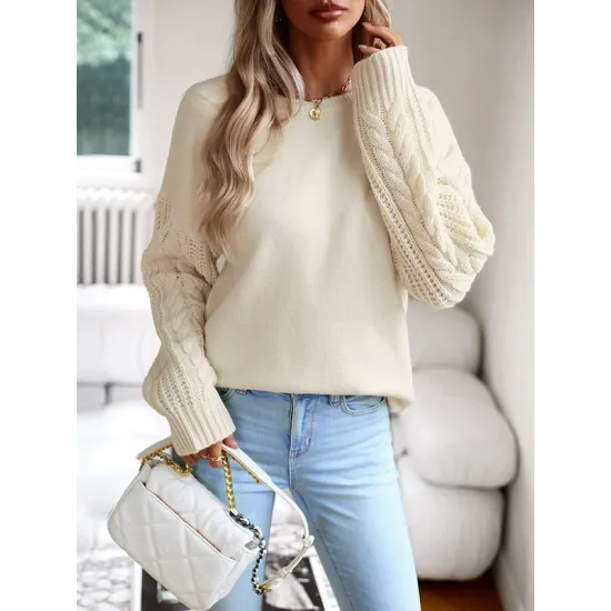 Solid Color Long Sleeves Loose Round-Neck Sweater Pullovers Solid Color Long Sleeves Loose Round-Neck Sweater Pullovers