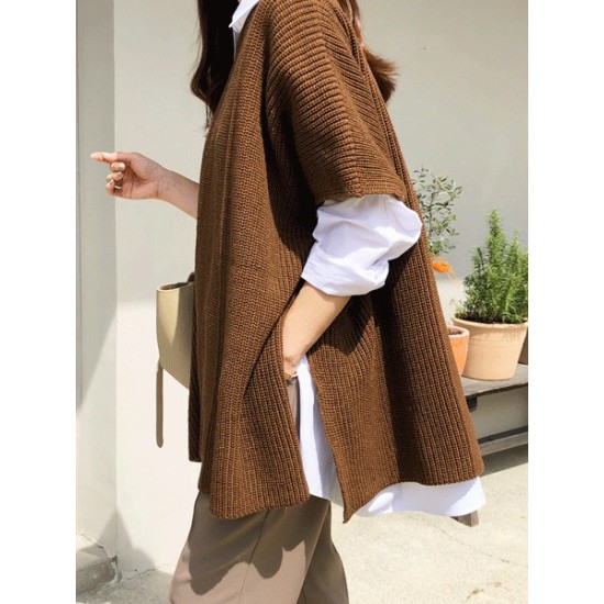 Casual Loose Split-Side Round-Neck Sweater Tops Casual Loose Split-Side Round-Neck Sweater Tops
