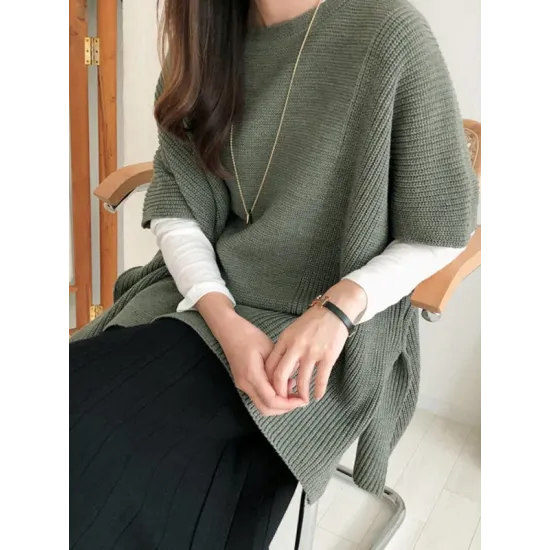 Casual Loose Split-Side Round-Neck Sweater Tops Casual Loose Split-Side Round-Neck Sweater Tops