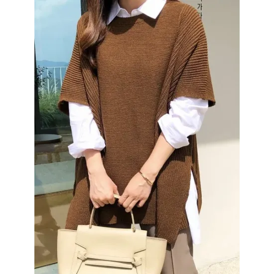 Casual Loose Split-Side Round-Neck Sweater Tops Casual Loose Split-Side Round-Neck Sweater Tops