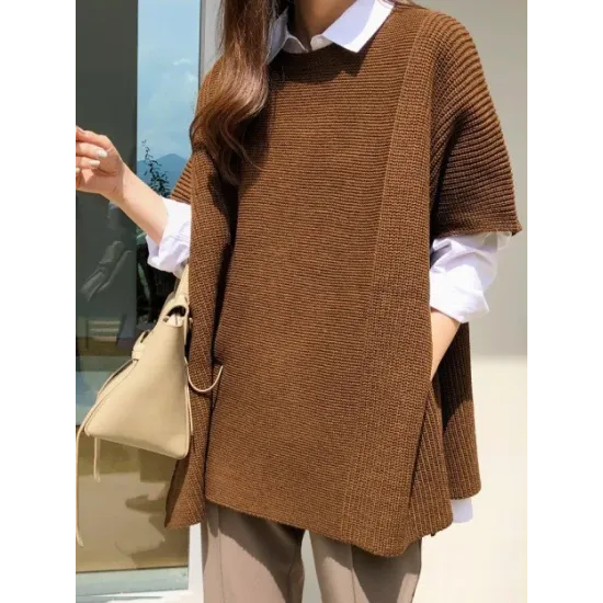 Casual Loose Split-Side Round-Neck Sweater Tops Casual Loose Split-Side Round-Neck Sweater Tops