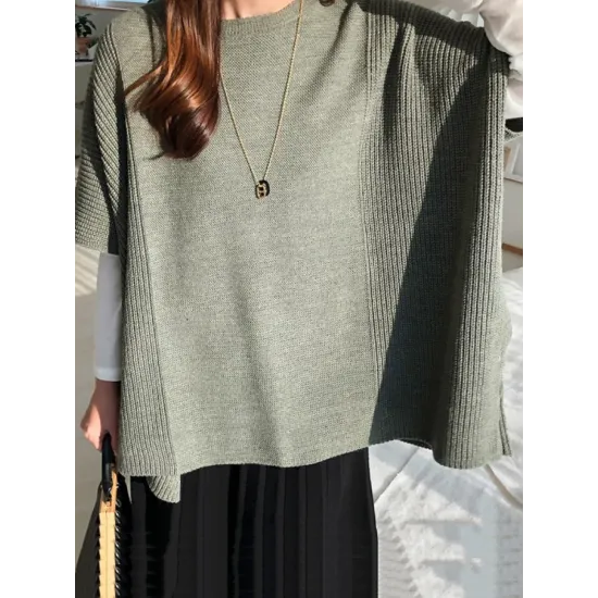 Casual Loose Split-Side Round-Neck Sweater Tops Casual Loose Split-Side Round-Neck Sweater Tops