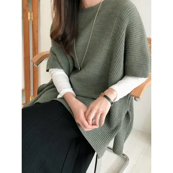 Casual Loose Split-Side Round-Neck Sweater Tops Casual Loose Split-Side Round-Neck Sweater Tops