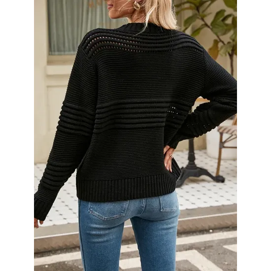 Hollow Solid Color Long Sleeves Loose Round-Neck Sweater Tops Pullovers Knitwear Hollow Solid Color Long Sleeves Loose Round-Neck Sweater Tops Pullovers Knitwear
