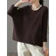 Artistic Retro Loose Long Sleeves Jacquard Solid Color Round-Neck Sweater Tops