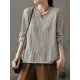 Artistic Retro Loose Long Sleeves Jacquard Solid Color Round-Neck Sweater Tops