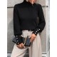 Beaded Split-Joint Long Sleeves Loose High-neck Sweater Tops Pullovers Knitwear Beaded Split-Joint Long Sleeves Loose High-neck Sweater Tops Pullovers Knitwear