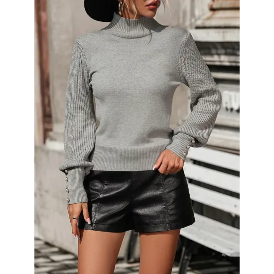 Beaded Split-Joint Long Sleeves Loose High-neck Sweater Tops Pullovers Knitwear Beaded Split-Joint Long Sleeves Loose High-neck Sweater Tops Pullovers Knitwear