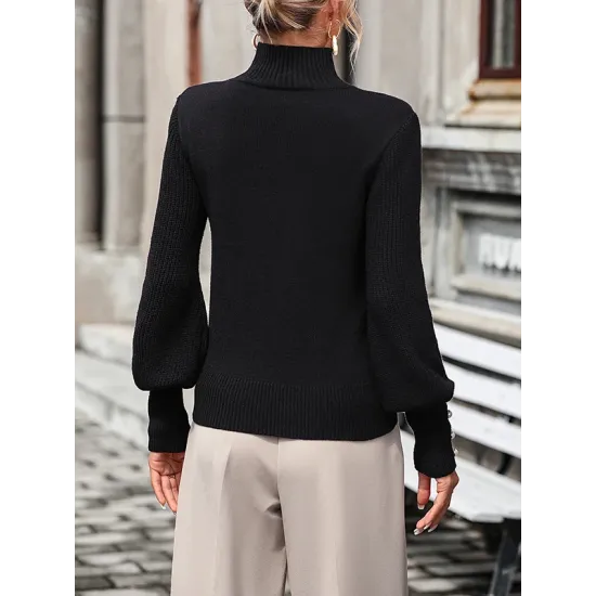 Beaded Split-Joint Long Sleeves Loose High-neck Sweater Tops Pullovers Knitwear Beaded Split-Joint Long Sleeves Loose High-neck Sweater Tops Pullovers Knitwear