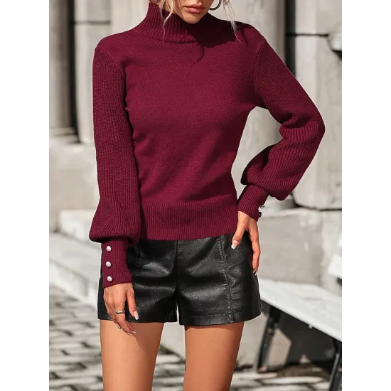 Beaded Split-Joint Long Sleeves Loose High-neck Sweater Tops Pullovers Knitwear Beaded Split-Joint Long Sleeves Loose High-neck Sweater Tops Pullovers Knitwear