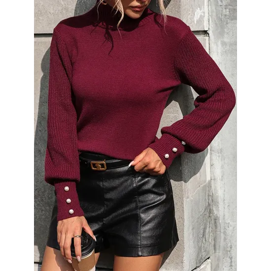 Beaded Split-Joint Long Sleeves Loose High-neck Sweater Tops Pullovers Knitwear Beaded Split-Joint Long Sleeves Loose High-neck Sweater Tops Pullovers Knitwear