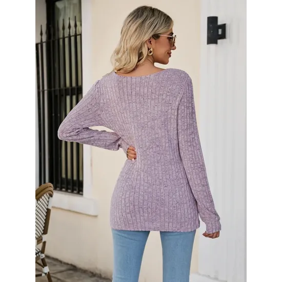 Casual Long Sleeves Skinny Solid Color Square-Neck Sweater Tops Casual Long Sleeves Skinny Solid Color Square-Neck Sweater Tops