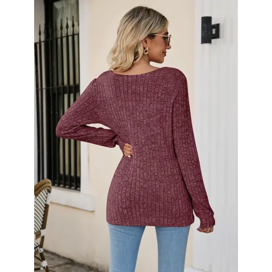 Casual Long Sleeves Skinny Solid Color Square-Neck Sweater Tops Casual Long Sleeves Skinny Solid Color Square-Neck Sweater Tops