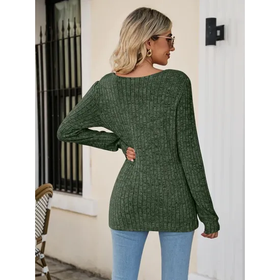 Casual Long Sleeves Skinny Solid Color Square-Neck Sweater Tops Casual Long Sleeves Skinny Solid Color Square-Neck Sweater Tops